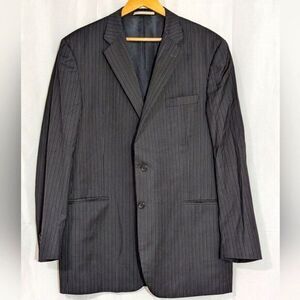 Burberry Wool Blazer‎ Mens Black Pinstripe Suit Coat Size 46 Long 46L